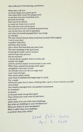 Printed Poem about McLaren Park